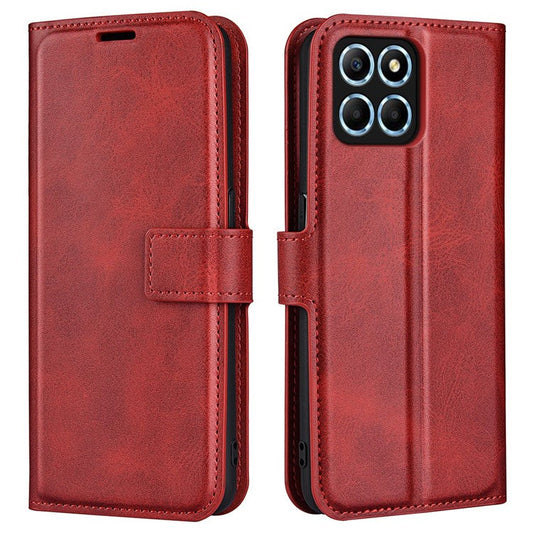 For Honor X8 5G PU Leather Calf Texture Phone Case Full Protection Stand Wallet Magnetic Clasp Cover - Red