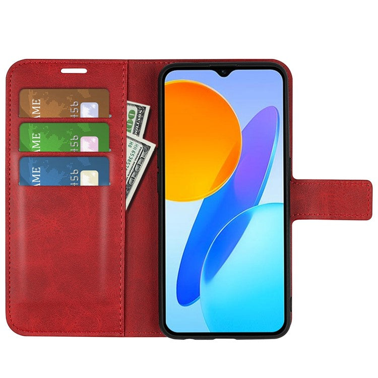 For Honor X8 5G PU Leather Calf Texture Phone Case Full Protection Stand Wallet Magnetic Clasp Cover - Red
