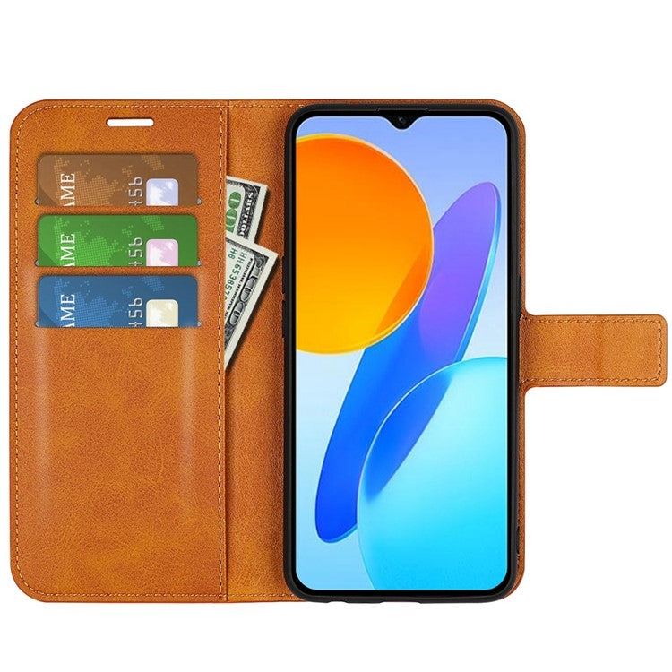 For Honor X8 5G PU Leather Calf Texture Phone Case Full Protection Stand Wallet Magnetic Clasp Cover - Yellow