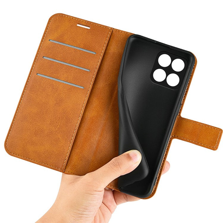 For Honor X8 5G PU Leather Calf Texture Phone Case Full Protection Stand Wallet Magnetic Clasp Cover - Yellow