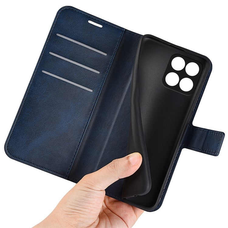 For Honor X8 5G PU Leather Calf Texture Phone Case Full Protection Stand Wallet Magnetic Clasp Cover - Blue