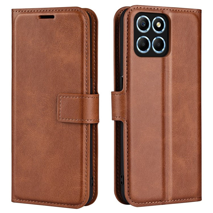 For Honor X8 5G PU Leather Calf Texture Phone Case Full Protection Stand Wallet Magnetic Clasp Cover - Light Brown