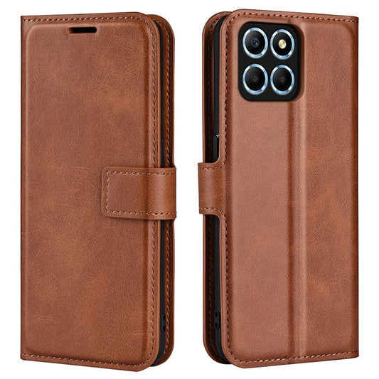 For Honor X8 5G PU Leather Calf Texture Phone Case Full Protection Stand Wallet Magnetic Clasp Cover - Light Brown