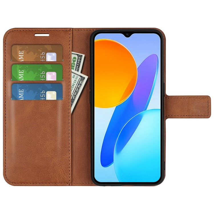 For Honor X8 5G PU Leather Calf Texture Phone Case Full Protection Stand Wallet Magnetic Clasp Cover - Light Brown