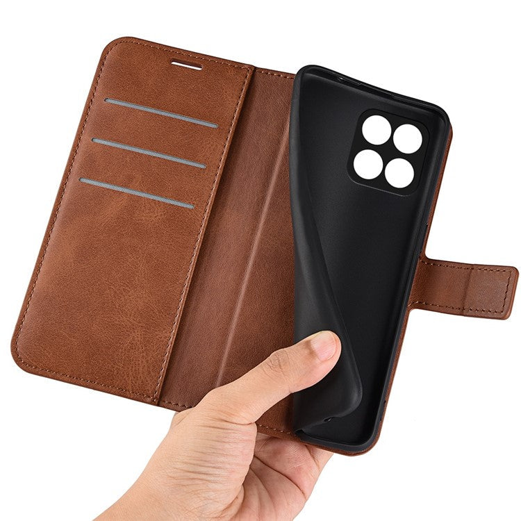 For Honor X8 5G PU Leather Calf Texture Phone Case Full Protection Stand Wallet Magnetic Clasp Cover - Light Brown