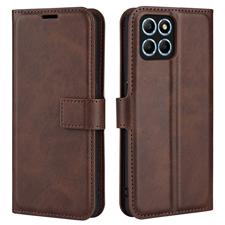 For Honor X8 5G PU Leather Calf Texture Phone Case Full Protection Stand Wallet Magnetic Clasp Cover - Brown