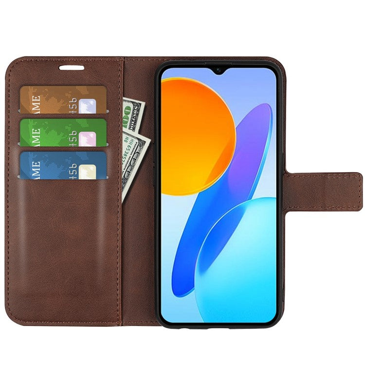 For Honor X8 5G PU Leather Calf Texture Phone Case Full Protection Stand Wallet Magnetic Clasp Cover - Brown