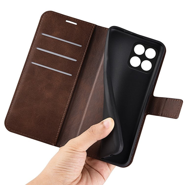 For Honor X8 5G PU Leather Calf Texture Phone Case Full Protection Stand Wallet Magnetic Clasp Cover - Brown