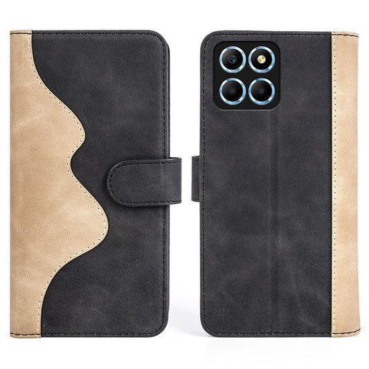 For Honor X8 5G Dual Color Splicing Magnetic Clasp Stand Wallet Phone Case PU Leather Anti-drop Cover - Black
