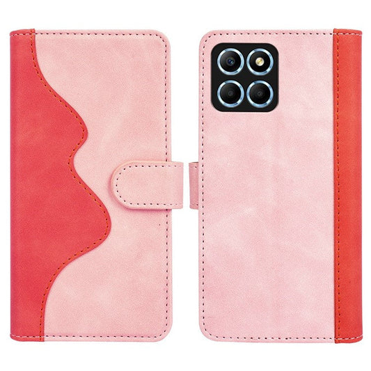 For Honor X8 5G Dual Color Splicing Magnetic Clasp Stand Wallet Phone Case PU Leather Anti-drop Cover - Pink
