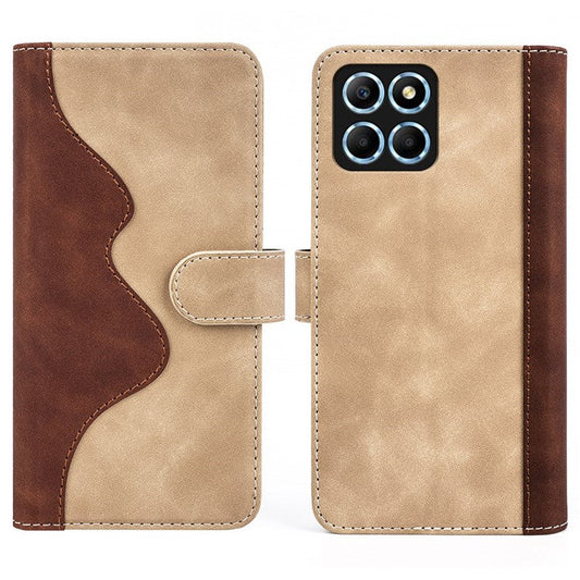 For Honor X8 5G Dual Color Splicing Magnetic Clasp Stand Wallet Phone Case PU Leather Anti-drop Cover - Yellow