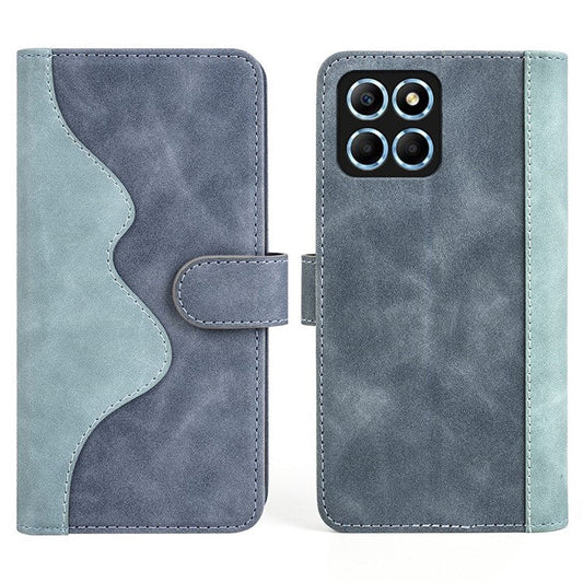 For Honor X8 5G Dual Color Splicing Magnetic Clasp Stand Wallet Phone Case PU Leather Anti-drop Cover - Blue