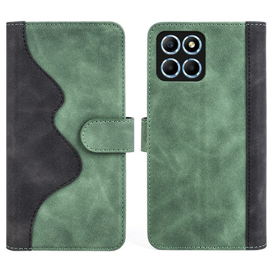 For Honor X8 5G Dual Color Splicing Magnetic Clasp Stand Wallet Phone Case PU Leather Anti-drop Cover - Green