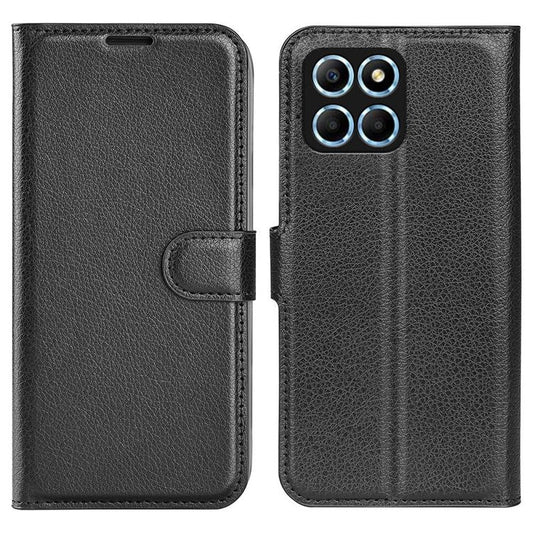For Honor X8 5G Stand Wallet Phone Case Litchi Texture PU Leather + TPU Folio Flip Magnetic Clasp Cover - Black
