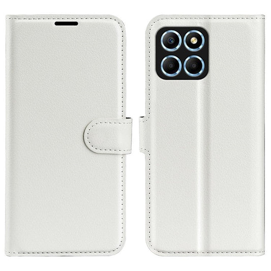 For Honor X8 5G Stand Wallet Phone Case Litchi Texture PU Leather + TPU Folio Flip Magnetic Clasp Cover - White