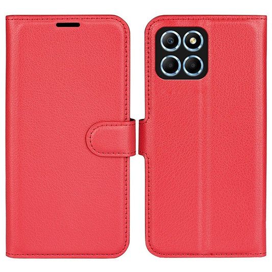 For Honor X8 5G Stand Wallet Phone Case Litchi Texture PU Leather + TPU Folio Flip Magnetic Clasp Cover - Red
