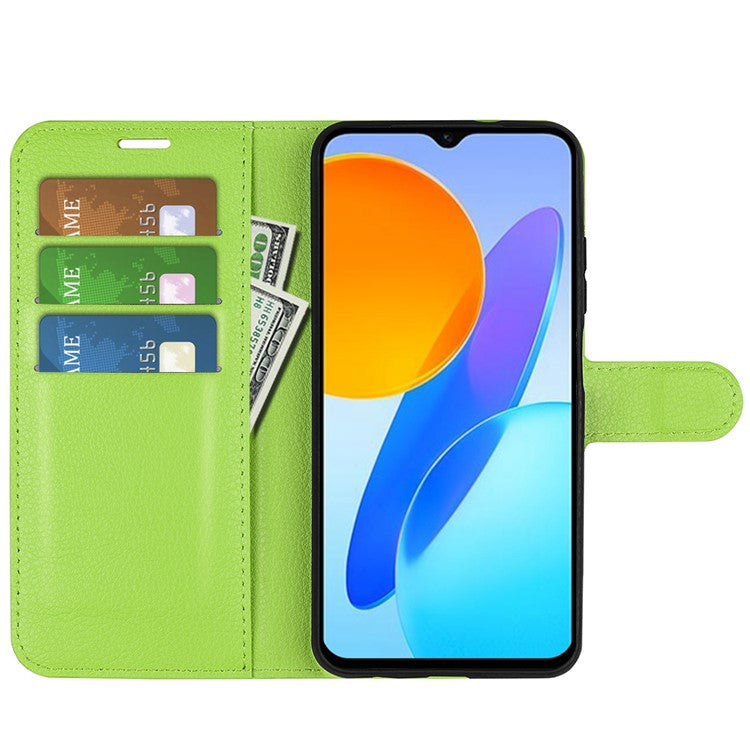For Honor X8 5G Stand Wallet Phone Case Litchi Texture PU Leather + TPU Folio Flip Magnetic Clasp Cover - Green