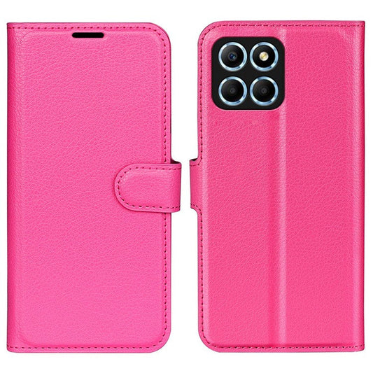 For Honor X8 5G Stand Wallet Phone Case Litchi Texture PU Leather + TPU Folio Flip Magnetic Clasp Cover - Rose