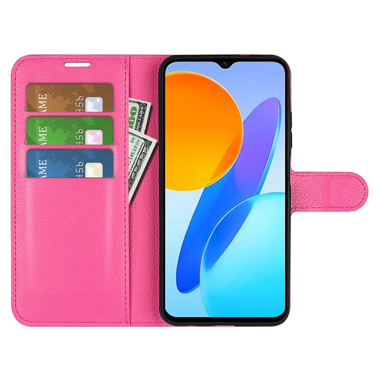 For Honor X8 5G Stand Wallet Phone Case Litchi Texture PU Leather + TPU Folio Flip Magnetic Clasp Cover - Rose