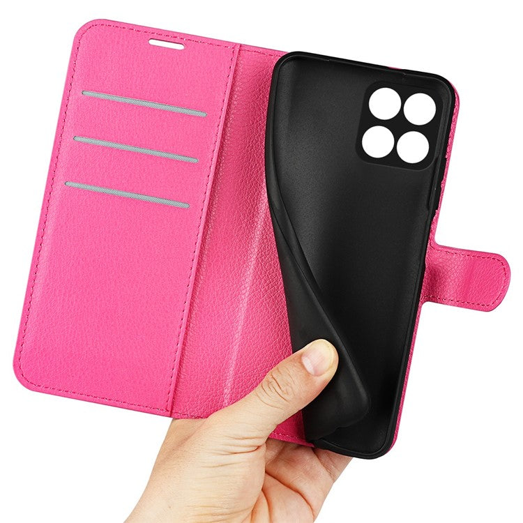 For Honor X8 5G Stand Wallet Phone Case Litchi Texture PU Leather + TPU Folio Flip Magnetic Clasp Cover - Rose