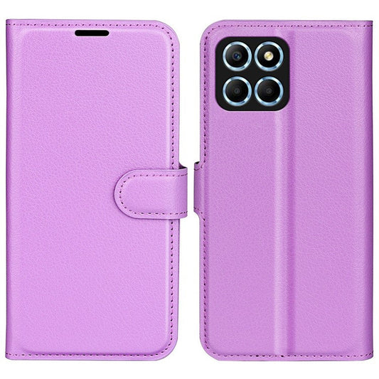 For Honor X8 5G Stand Wallet Phone Case Litchi Texture PU Leather + TPU Folio Flip Magnetic Clasp Cover - Purple