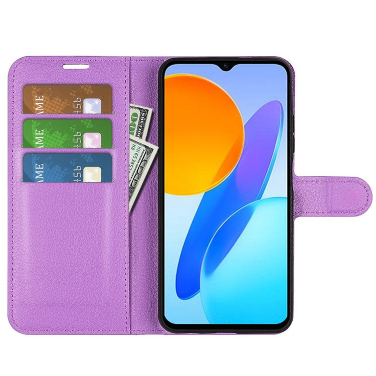 For Honor X8 5G Stand Wallet Phone Case Litchi Texture PU Leather + TPU Folio Flip Magnetic Clasp Cover - Purple