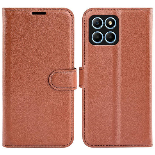 For Honor X8 5G Stand Wallet Phone Case Litchi Texture PU Leather + TPU Folio Flip Magnetic Clasp Cover - Brown