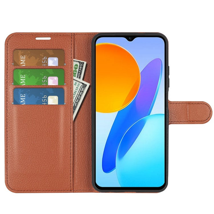 For Honor X8 5G Stand Wallet Phone Case Litchi Texture PU Leather + TPU Folio Flip Magnetic Clasp Cover - Brown