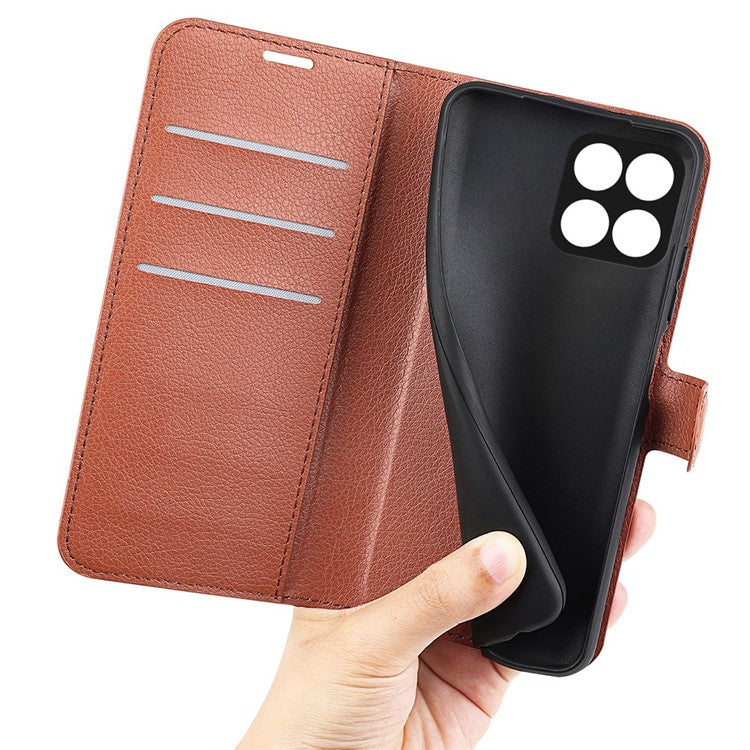 For Honor X8 5G Stand Wallet Phone Case Litchi Texture PU Leather + TPU Folio Flip Magnetic Clasp Cover - Brown