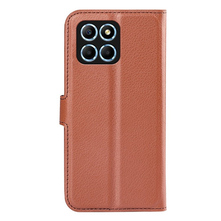 For Honor X8 5G Stand Wallet Phone Case Litchi Texture PU Leather + TPU Folio Flip Magnetic Clasp Cover - Brown