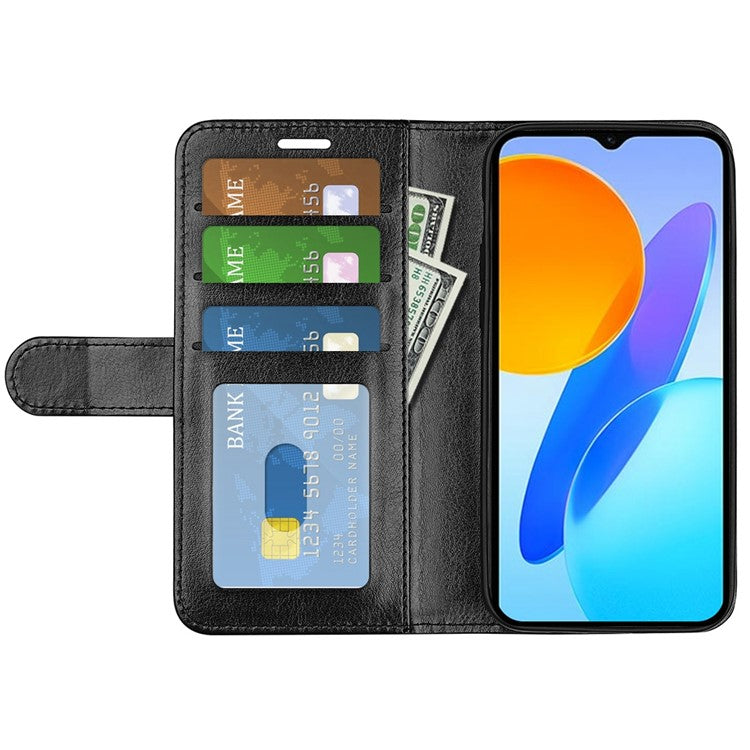 For Honor X8 5G Crazy Horse Texture PU Leather + TPU Phone Cover Foldable Stand Wallet Folio Flip Case - Black