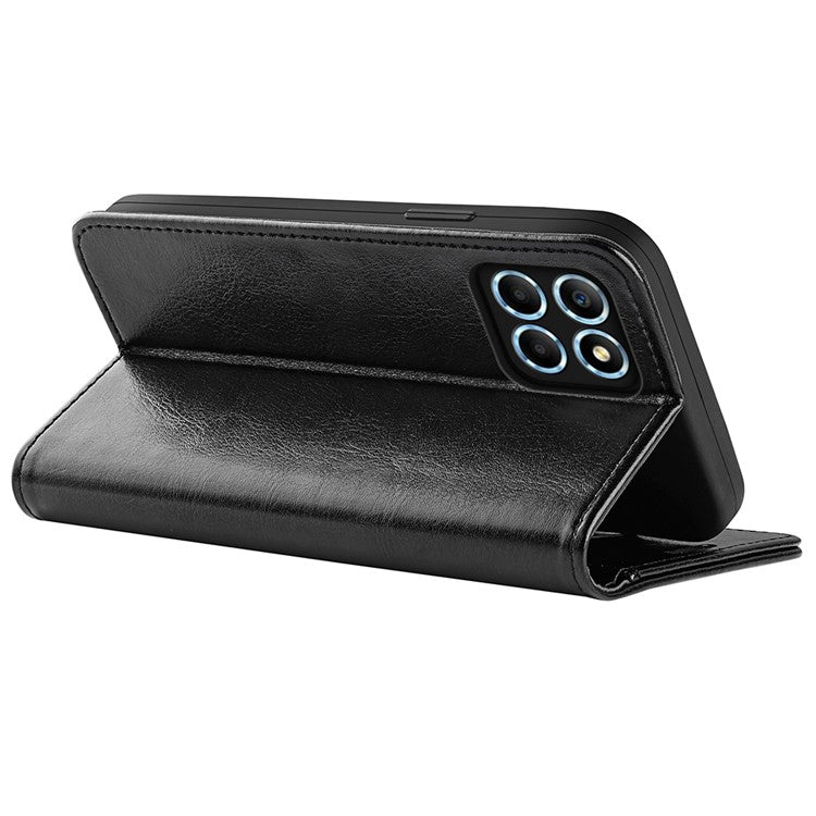 For Honor X8 5G Crazy Horse Texture PU Leather + TPU Phone Cover Foldable Stand Wallet Folio Flip Case - Black