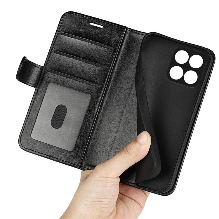 For Honor X8 5G Crazy Horse Texture PU Leather + TPU Phone Cover Foldable Stand Wallet Folio Flip Case - Black