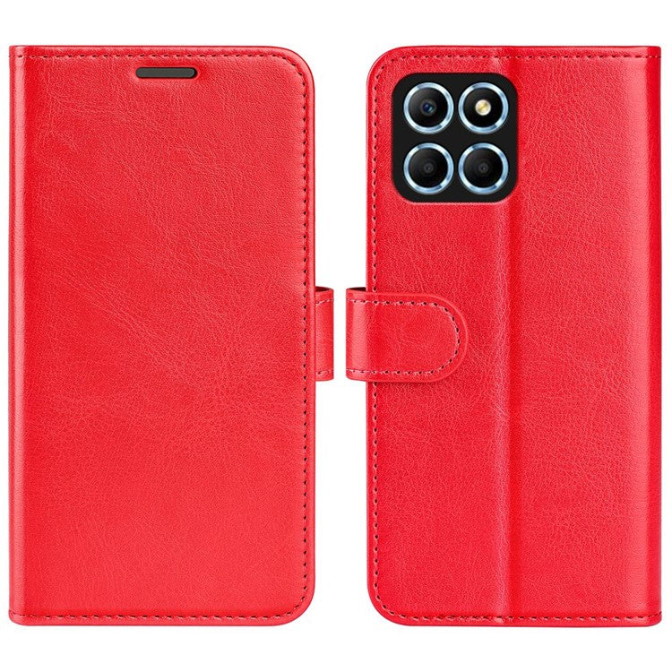 For Honor X8 5G Crazy Horse Texture PU Leather + TPU Phone Cover Foldable Stand Wallet Folio Flip Case - Red