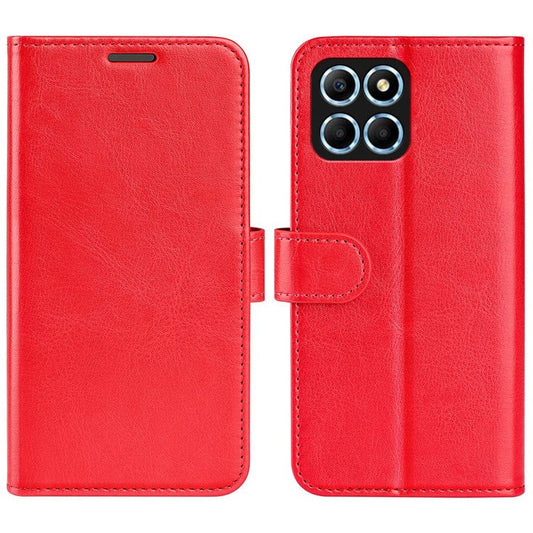For Honor X8 5G Crazy Horse Texture PU Leather + TPU Phone Cover Foldable Stand Wallet Folio Flip Case - Red