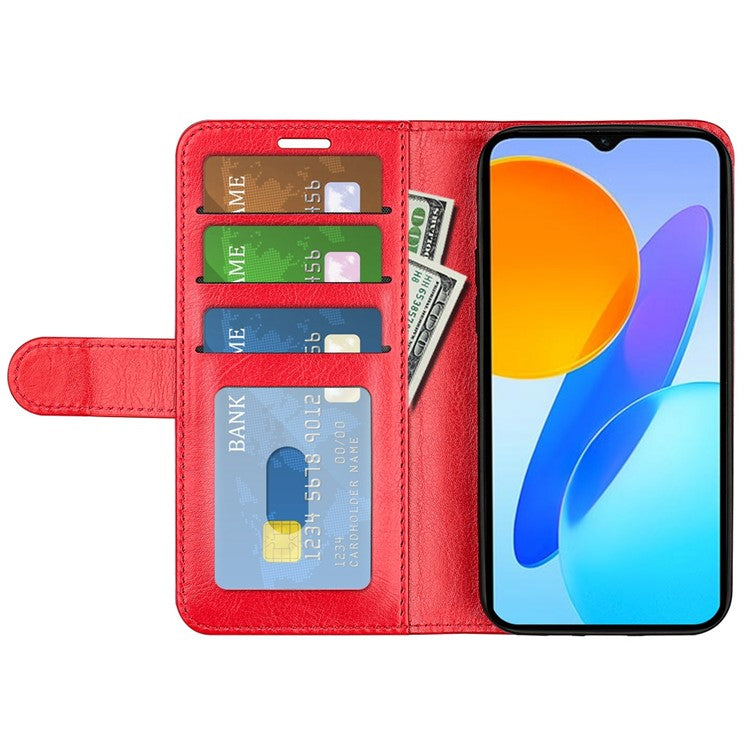For Honor X8 5G Crazy Horse Texture PU Leather + TPU Phone Cover Foldable Stand Wallet Folio Flip Case - Red