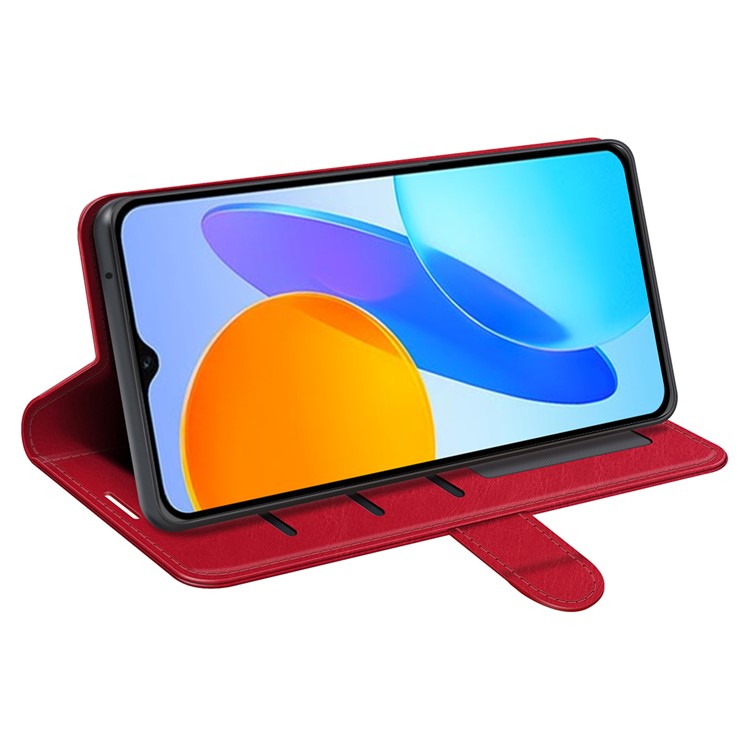 For Honor X8 5G Crazy Horse Texture PU Leather + TPU Phone Cover Foldable Stand Wallet Folio Flip Case - Red