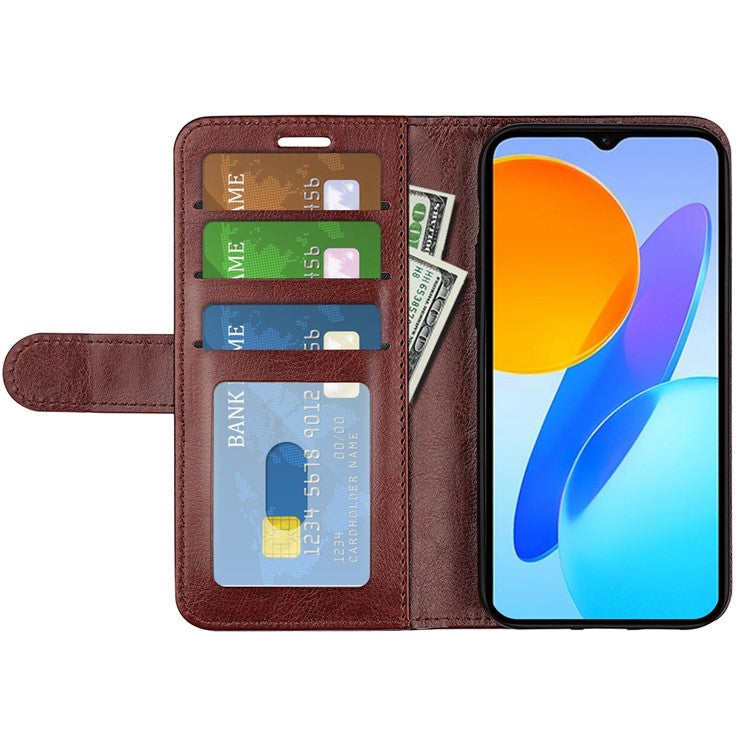 For Honor X8 5G Crazy Horse Texture PU Leather + TPU Phone Cover Foldable Stand Wallet Folio Flip Case - Brown