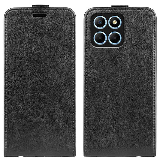 For Honor X8 5G Vertical Flip Crazy Horse Texture PU Leather Case Card Holder Magnetic Clasp Cell Phone Cover - Black