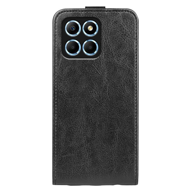 For Honor X8 5G Vertical Flip Crazy Horse Texture PU Leather Case Card Holder Magnetic Clasp Cell Phone Cover - Black