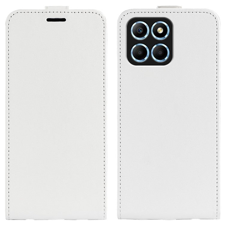 For Honor X8 5G Vertical Flip Crazy Horse Texture PU Leather Case Card Holder Magnetic Clasp Cell Phone Cover - White