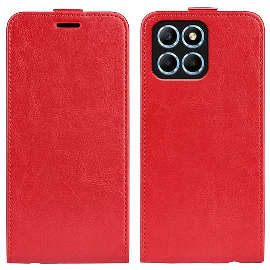 For Honor X8 5G Vertical Flip Crazy Horse Texture PU Leather Case Card Holder Magnetic Clasp Cell Phone Cover - Red