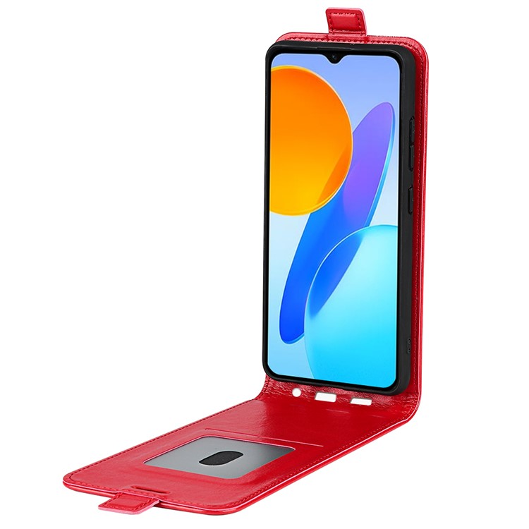 For Honor X8 5G Vertical Flip Crazy Horse Texture PU Leather Case Card Holder Magnetic Clasp Cell Phone Cover - Red