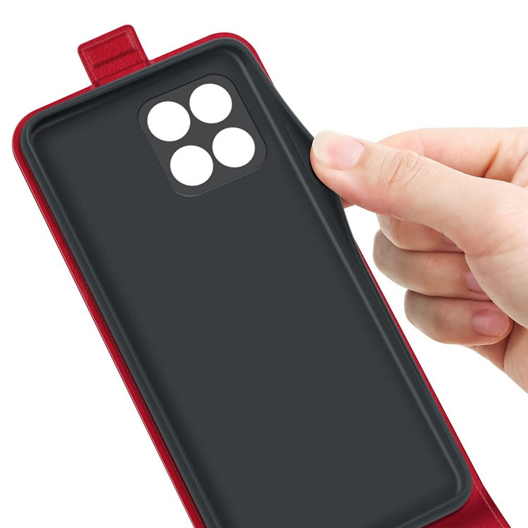 For Honor X8 5G Vertical Flip Crazy Horse Texture PU Leather Case Card Holder Magnetic Clasp Cell Phone Cover - Red