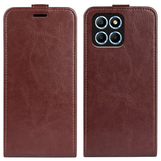 For Honor X8 5G Vertical Flip Crazy Horse Texture PU Leather Case Card Holder Magnetic Clasp Cell Phone Cover - Brown