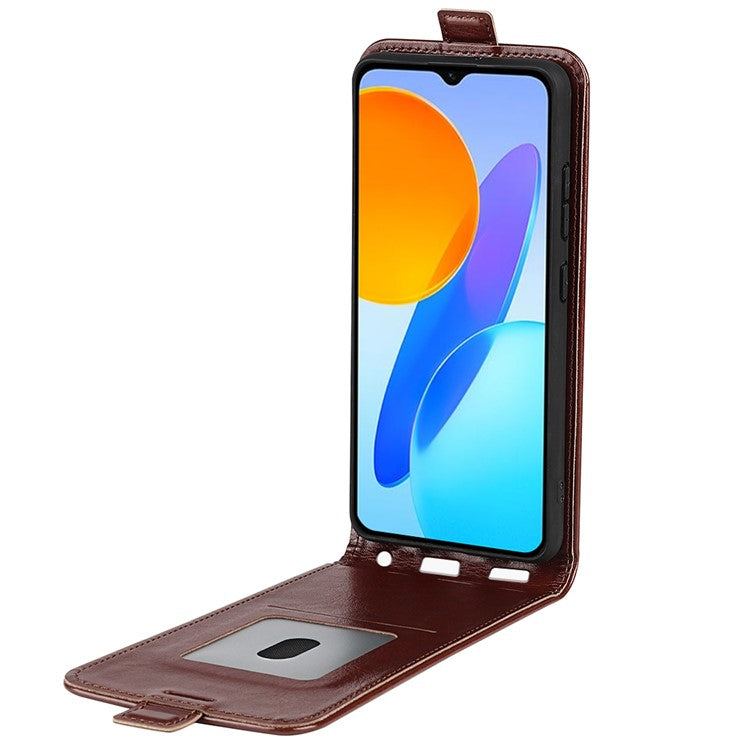 For Honor X8 5G Vertical Flip Crazy Horse Texture PU Leather Case Card Holder Magnetic Clasp Cell Phone Cover - Brown