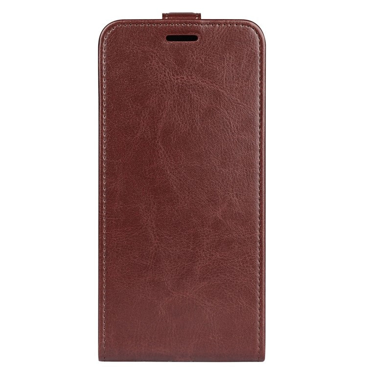 For Honor X8 5G Vertical Flip Crazy Horse Texture PU Leather Case Card Holder Magnetic Clasp Cell Phone Cover - Brown