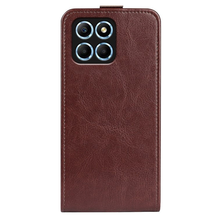 For Honor X8 5G Vertical Flip Crazy Horse Texture PU Leather Case Card Holder Magnetic Clasp Cell Phone Cover - Brown