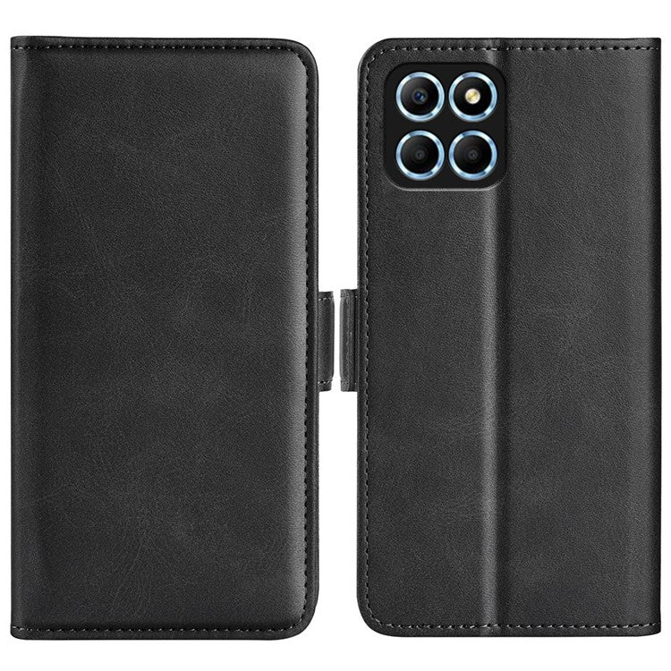 For Honor X8 5G PU Leather Dual Magnetic Clasp Phone Case Calf Texture Stand Wallet Anti-drop Cover - Black