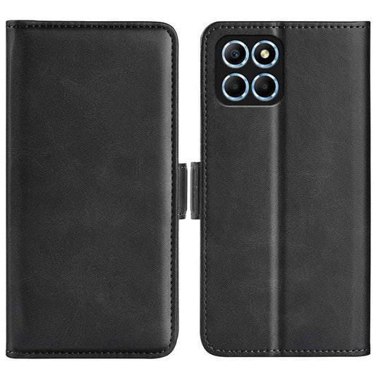For Honor X8 5G PU Leather Dual Magnetic Clasp Phone Case Calf Texture Stand Wallet Anti-drop Cover - Black